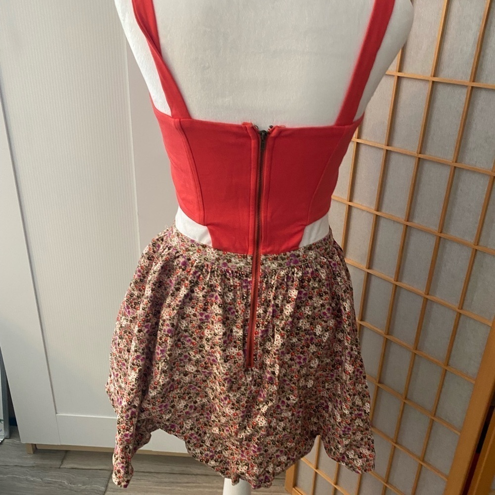 LUCCA COUTURE Monica CUTOUT MINI DRESS size Small-ORANGE FLORAL BOHO Corset - Picture 4 of 5